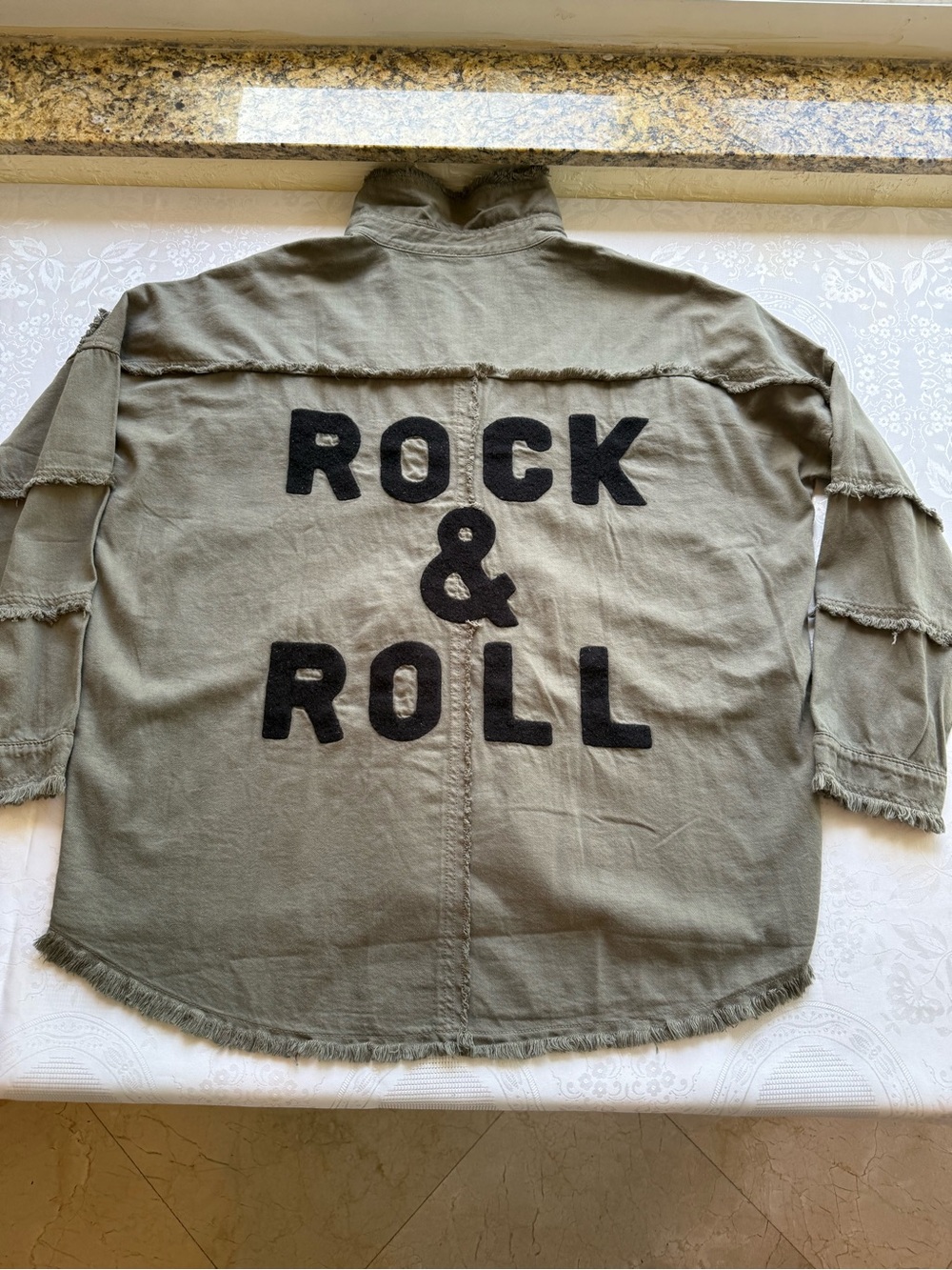 Elan Army Military Green Frayed-Collar Rock & Roll Shirt Jacket Women’s Size L